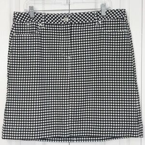 Talbots Black & White Gingham Check Print Mini Denim Jean Skirt 14
